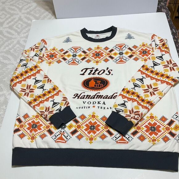 Tito’s Vodka Ugly Sweatshirt! Rare! Size XXL. White with orange quilt lime xmas - Picture 12 of 16
